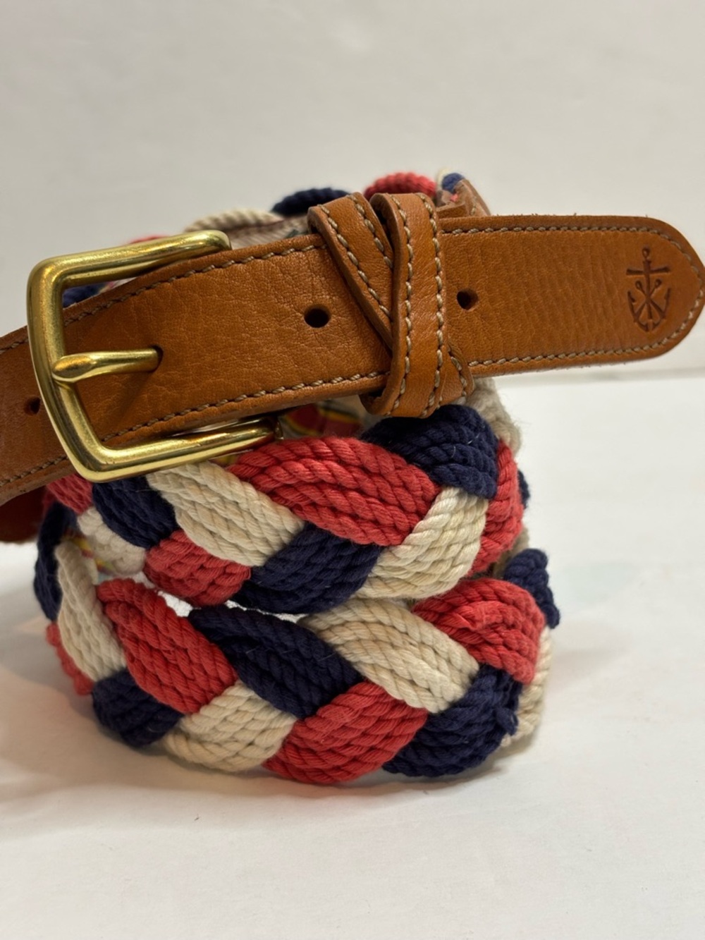Kiel James Patrick JFK Red White Blue Braided Nautical Rope Leather Belt 36